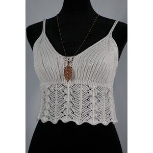 Forever 21 Crochet Knit White Cami Top‎ with Scalloped Hem & Adjustable Straps L